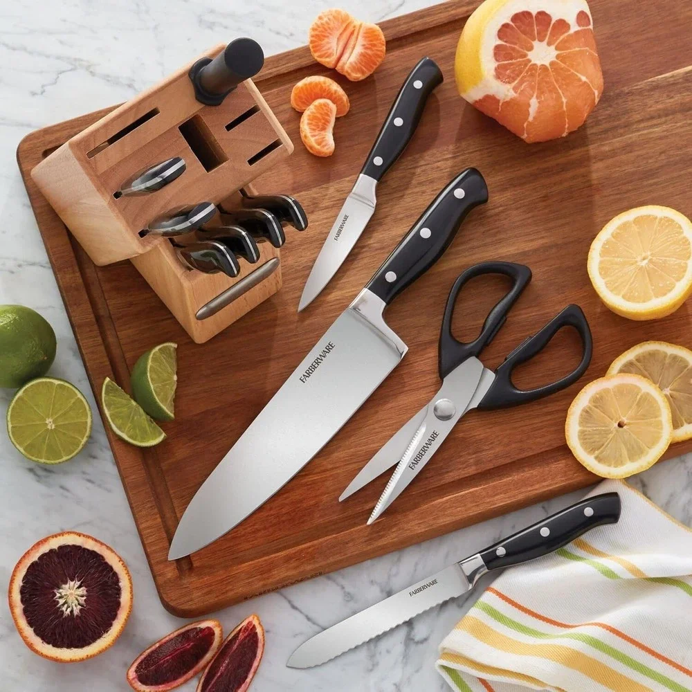 Farberware 12-Piece Forged Knife Set – High-Carbon Steel, Triple Riveted Handles